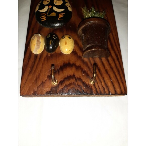 Vintage Handcrafted Keyhook Painted Rocks Stained Wood Backing Boho Ecclectic - Picture 8 of 12